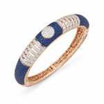 Load image into Gallery viewer, Blue Sapphire &amp; Diamond Gold Bangle Bracelet for Women – Luxury Statement Jewellery