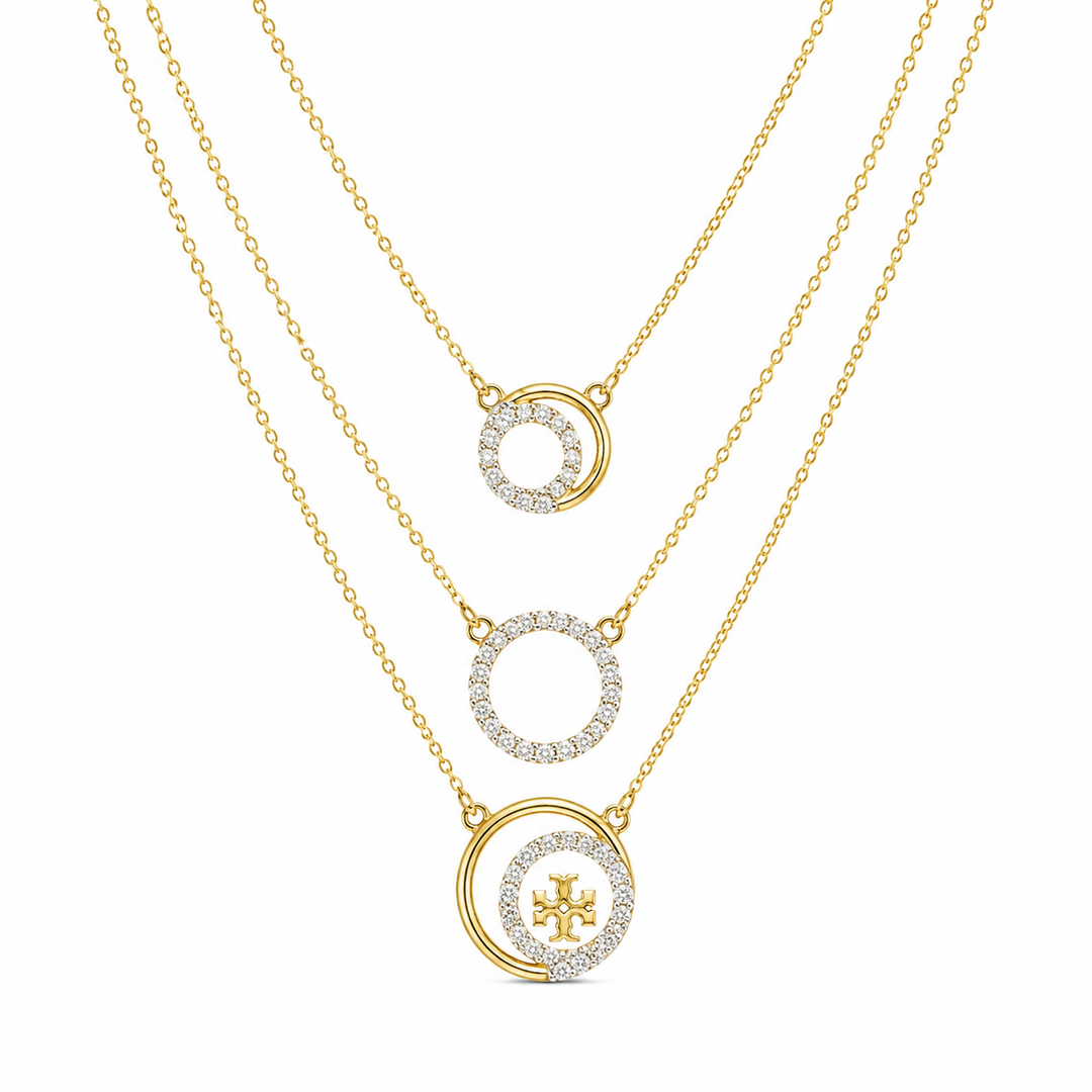 Gold Layered Circle Pendant Necklace for Women
