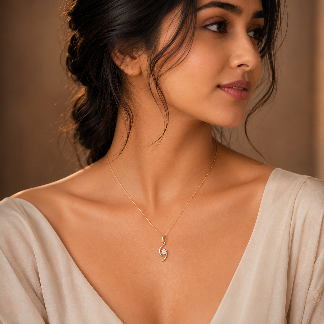Floral Twist Lab Grown Diamond Pendant Necklace in Gold