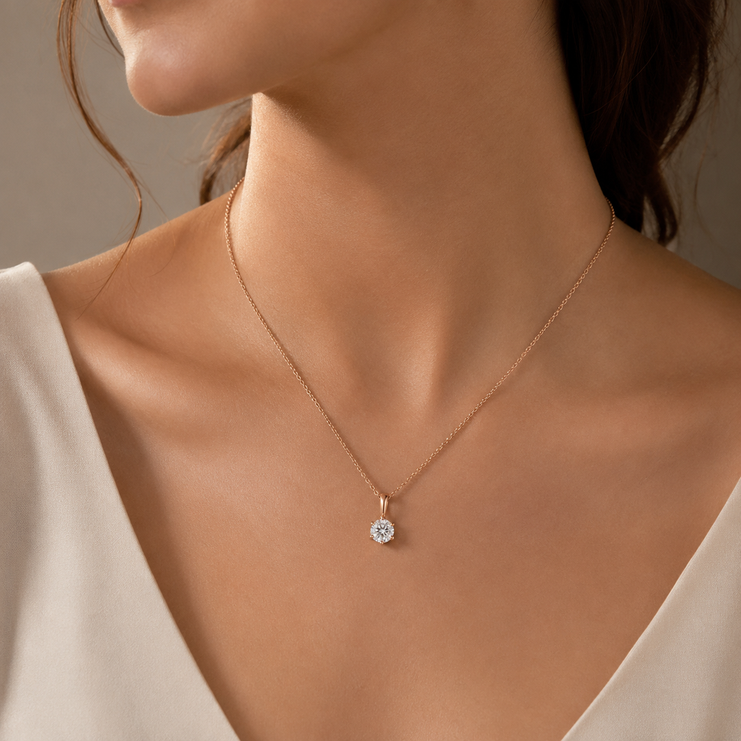 Classic Solitaire Lab Grown Diamond Pendant & Stud Earrings Set in Gold