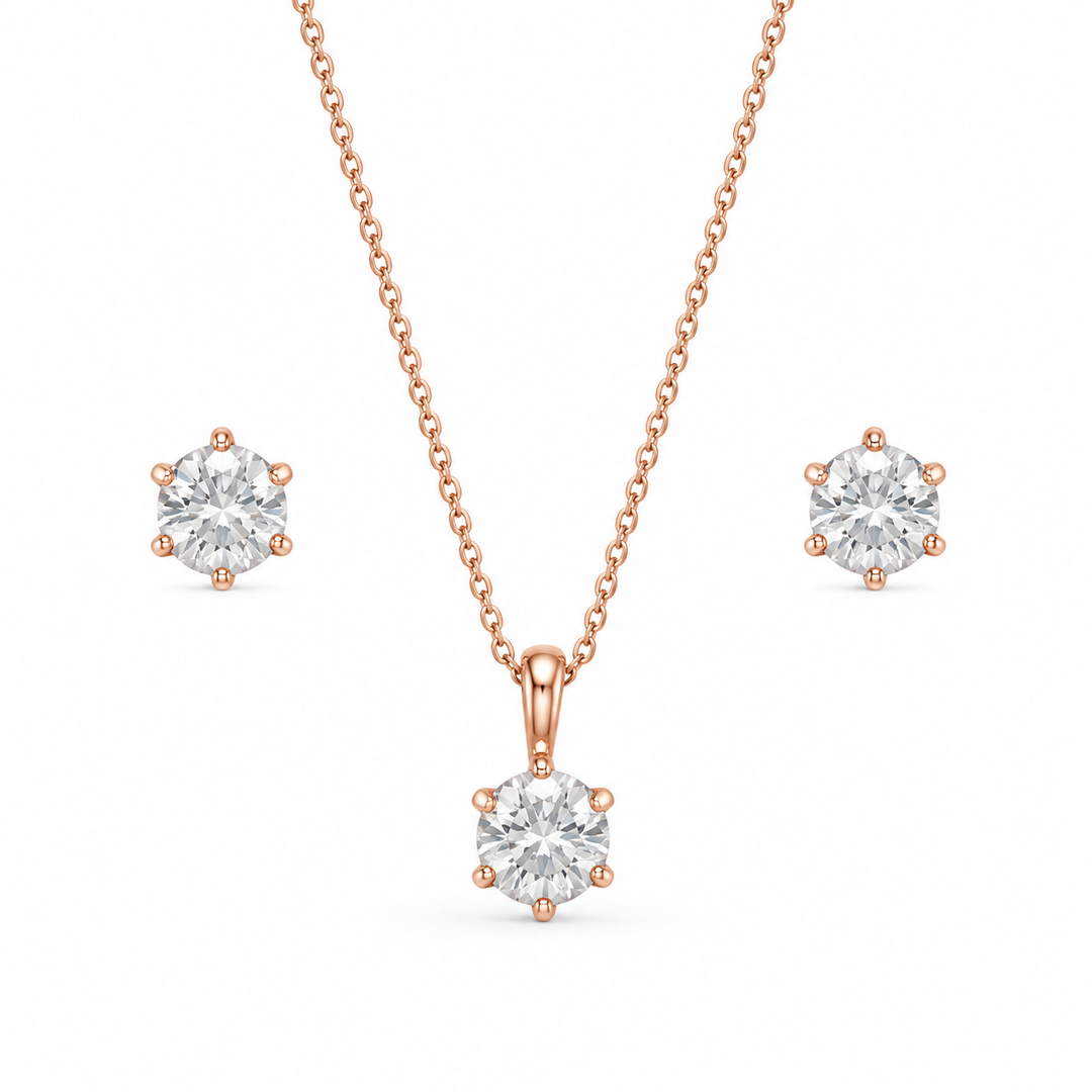 Classic Solitaire Lab Grown Diamond Pendant & Stud Earrings Set in Gold