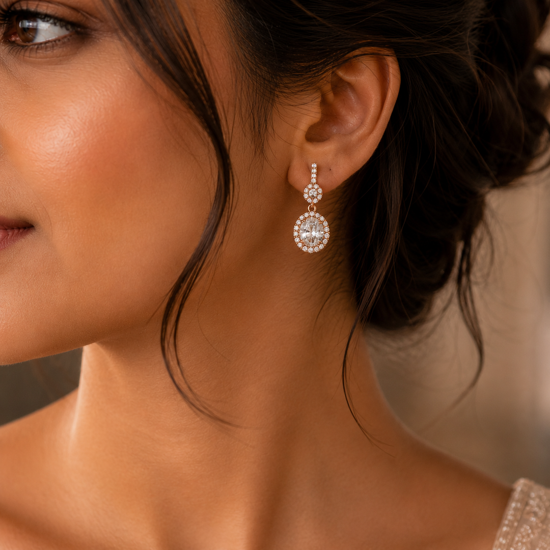 Royal Halo Lab Grown Diamond Drop Earrings in Gold