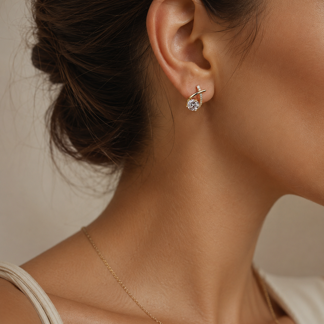 Gold Plated Crystal Drop Stud Earrings for Women