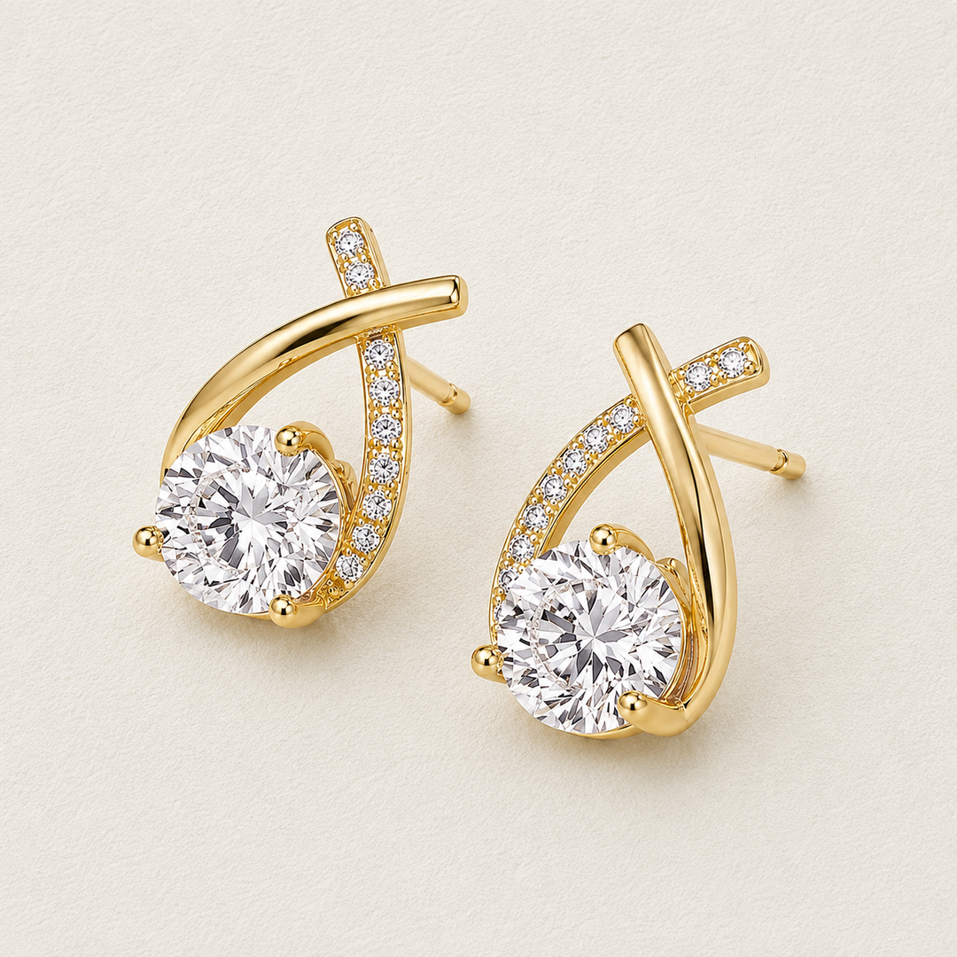Gold Plated Crystal Drop Stud Earrings for Women