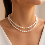 Load image into Gallery viewer, Double Layer Freshwater Pearl Heart Necklace for Women