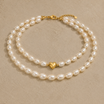 Load image into Gallery viewer, Double Layer Freshwater Pearl Heart Necklace for Women