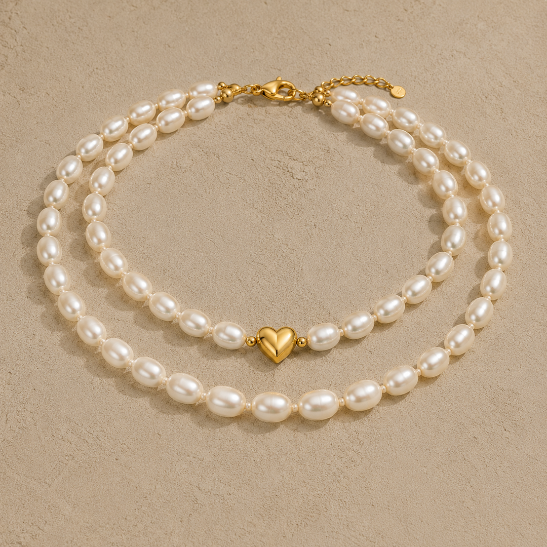 Double Layer Freshwater Pearl Heart Necklace for Women