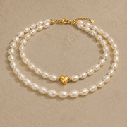 Double Layer Freshwater Pearl Heart Necklace for Women