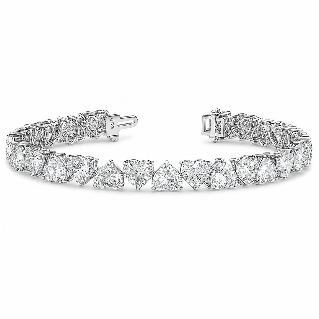 Lab Grown Diamond Heart Tennis Bracelet in White Gold