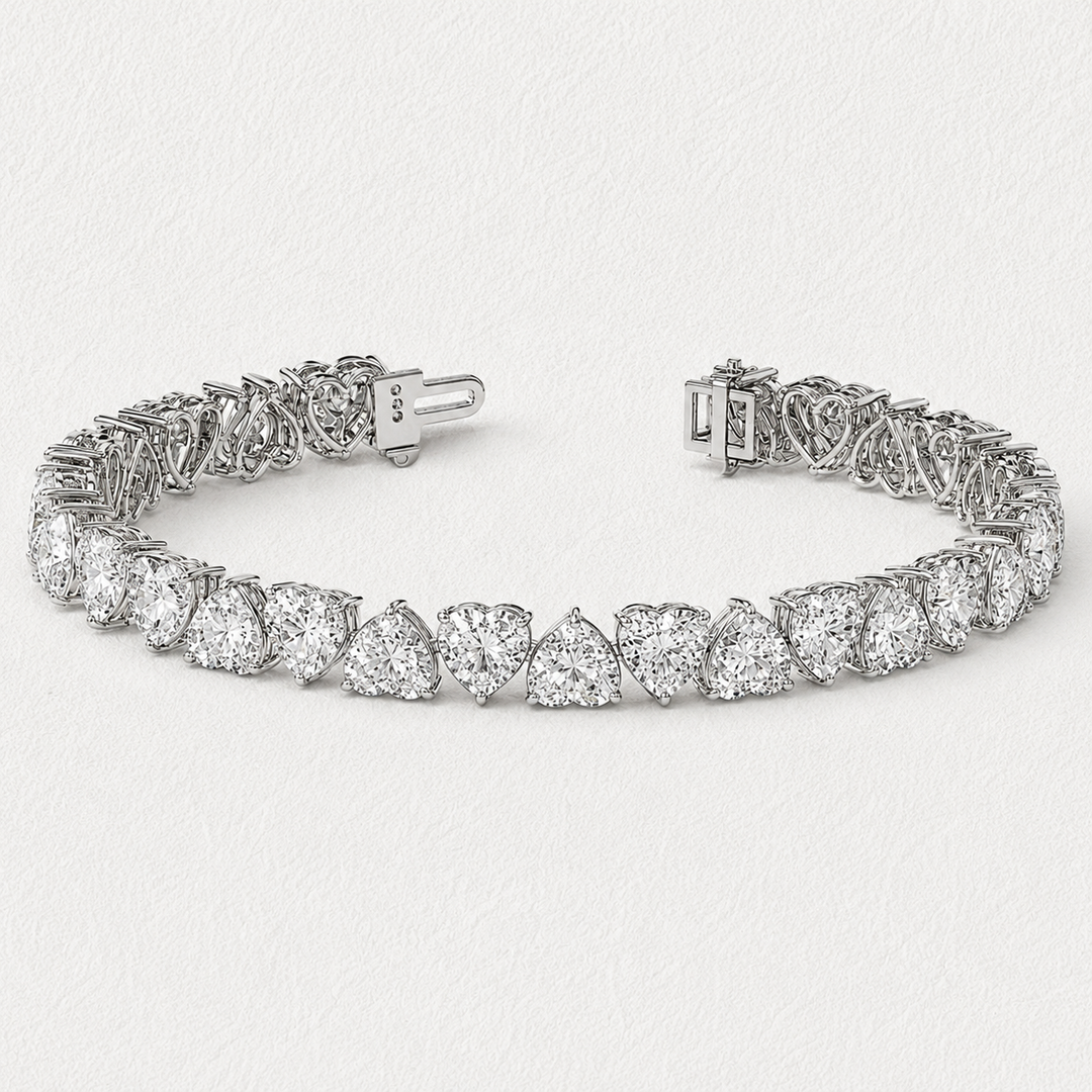 Lab Grown Diamond Heart Tennis Bracelet in White Gold