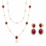 Load image into Gallery viewer, Ruby Pearl Layered Necklace Set with Matching Earrings