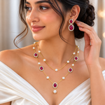 Load image into Gallery viewer, Ruby Pearl Layered Necklace Set with Matching Earrings