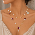 Load image into Gallery viewer, Ruby Pearl Layered Necklace Set with Matching Earrings