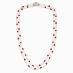 Load image into Gallery viewer, Double Strand Pearl &amp; Ruby Beaded Necklace for Women