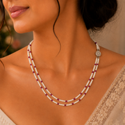 Double Strand Pearl & Ruby Beaded Necklace for Women