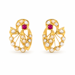 Load image into Gallery viewer, Ruby &amp; Pearl Designer Gold Stud Earrings