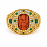 Load image into Gallery viewer, Shree Ganesh Gold Ring for Men with Emerald &amp; Diamond Accents