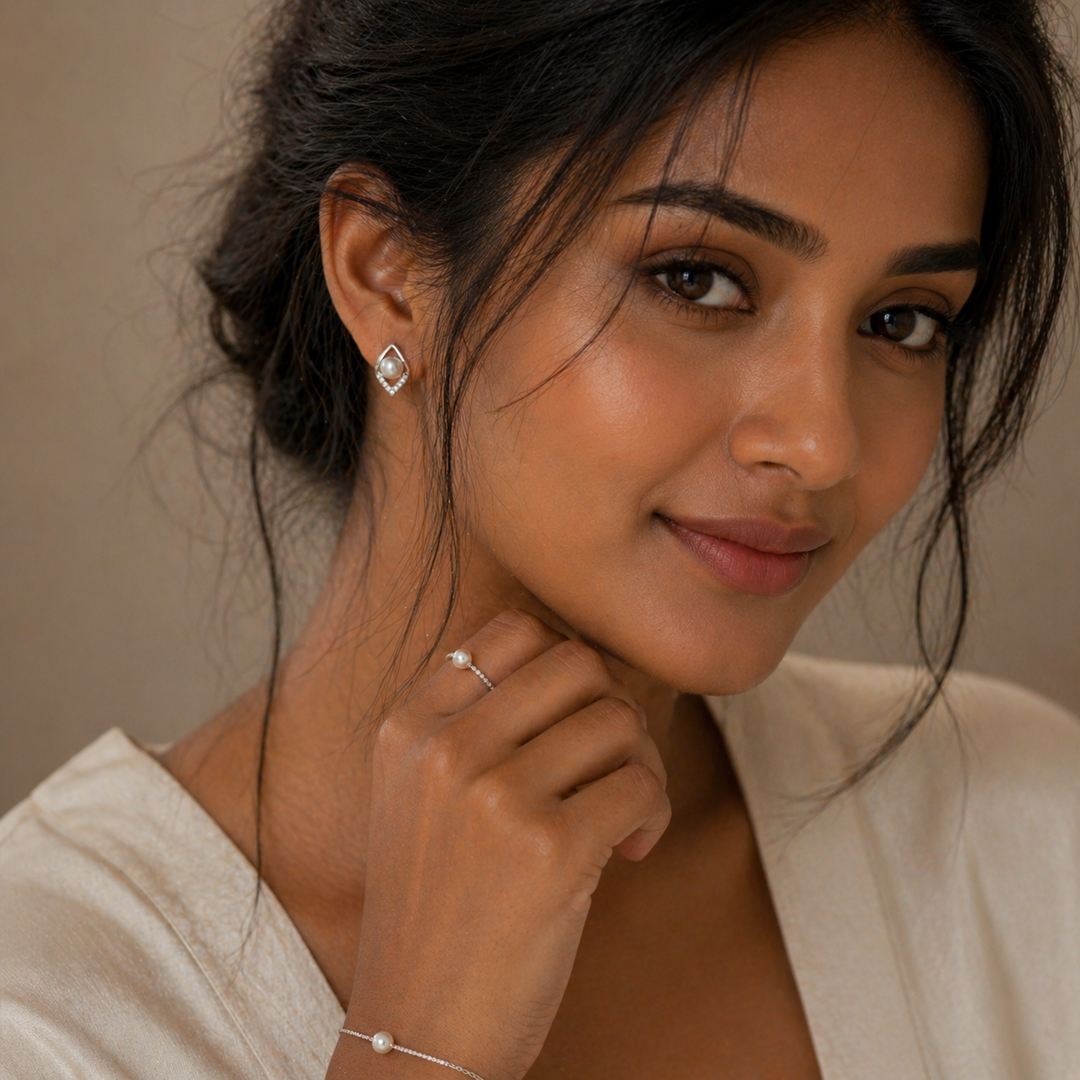 925 Sterling Silver Pearl Stud Earrings | Minimalist Zircon Leaf Design Earrings for Women