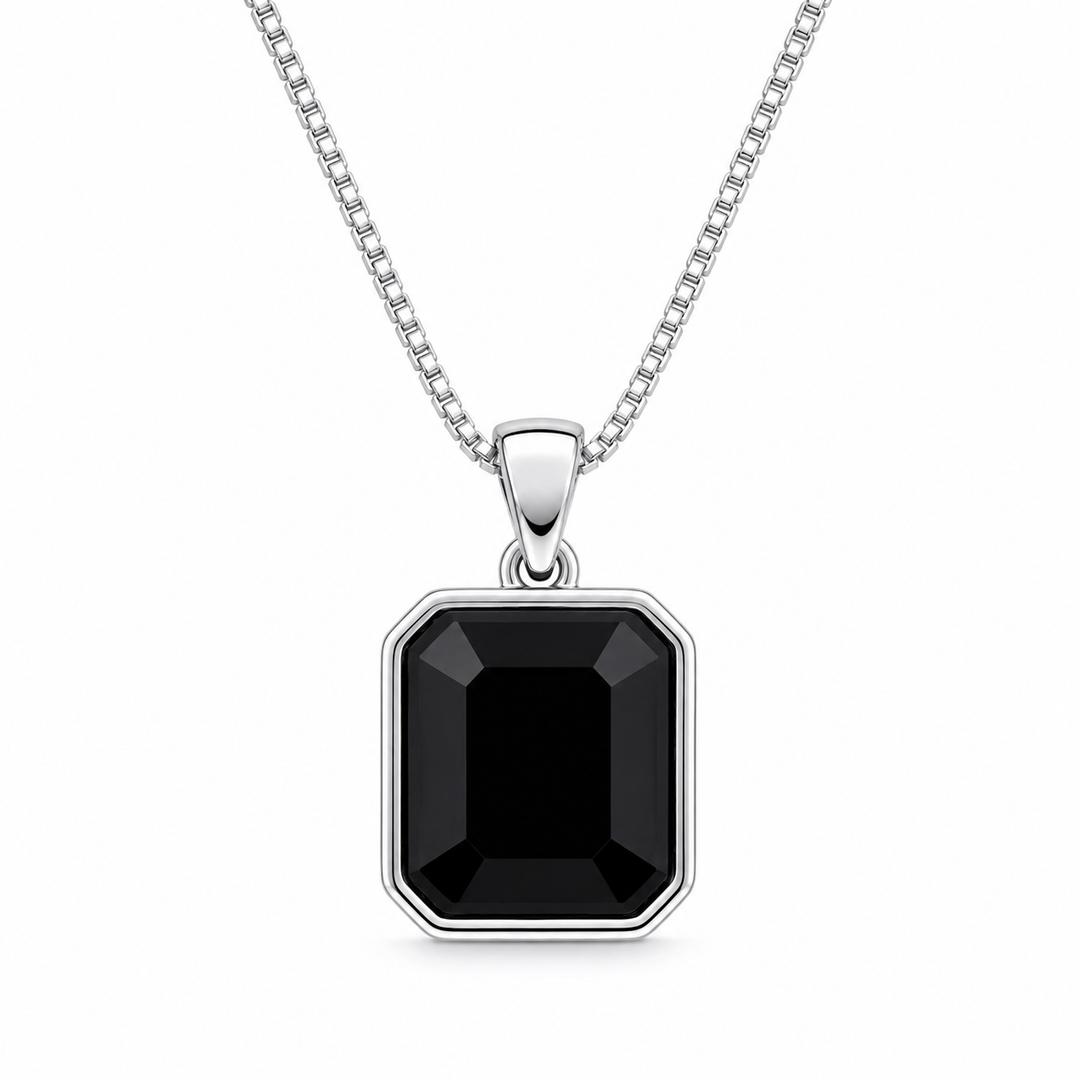 Men’s Black Onyx Pendant Necklace in Sterling Silver