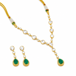 Load image into Gallery viewer, Oceanic Sage Story Jewellery Set | Gold-Plated 925 Silver Polki Emerald Necklace &amp; Earrings Set