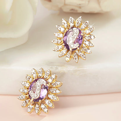 AMETHYST STONE DIAMOND STUDS