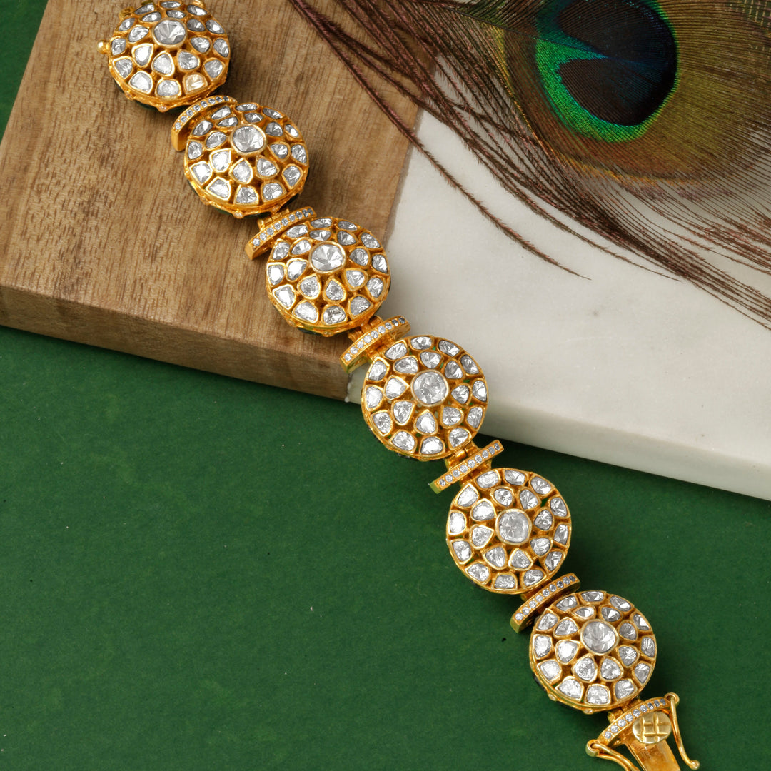 The Silver Harmony Bracelet | Gold Plated 925 Sterling Silver Polki Statement Bracelet