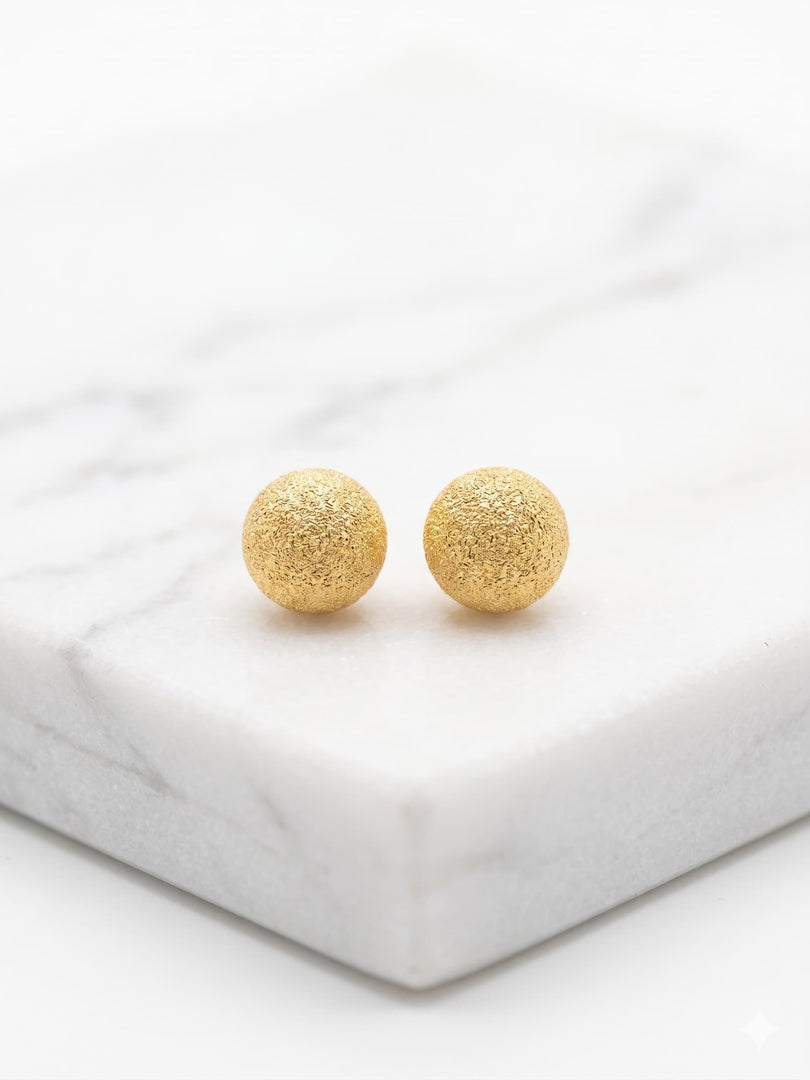 925 Sterling Silver Gold Plated Ball Stud Earrings | Textured Minimal Daily Wear Studs