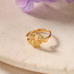 Load image into Gallery viewer, Textured Flower and Leaf Design Ring - Gold Plated Silver Ring for Women by DRK Jewels