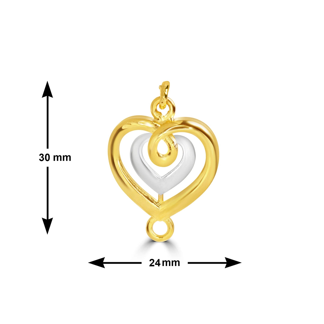 Gold and silver heart-shaped pendant with dimensions