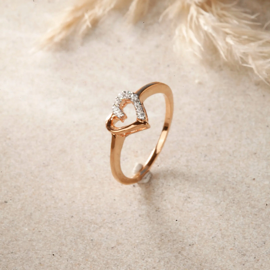 Gold plated silver heart ring for women with sparkling stone design – elegant jewellery online India