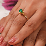 Load image into Gallery viewer, Green onyx solitaire ring on hand – close-up view