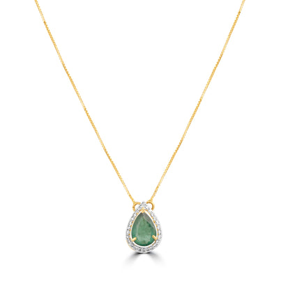 GOLD CHAIN WITH EMERALD  AND DIAMOND PENDANT