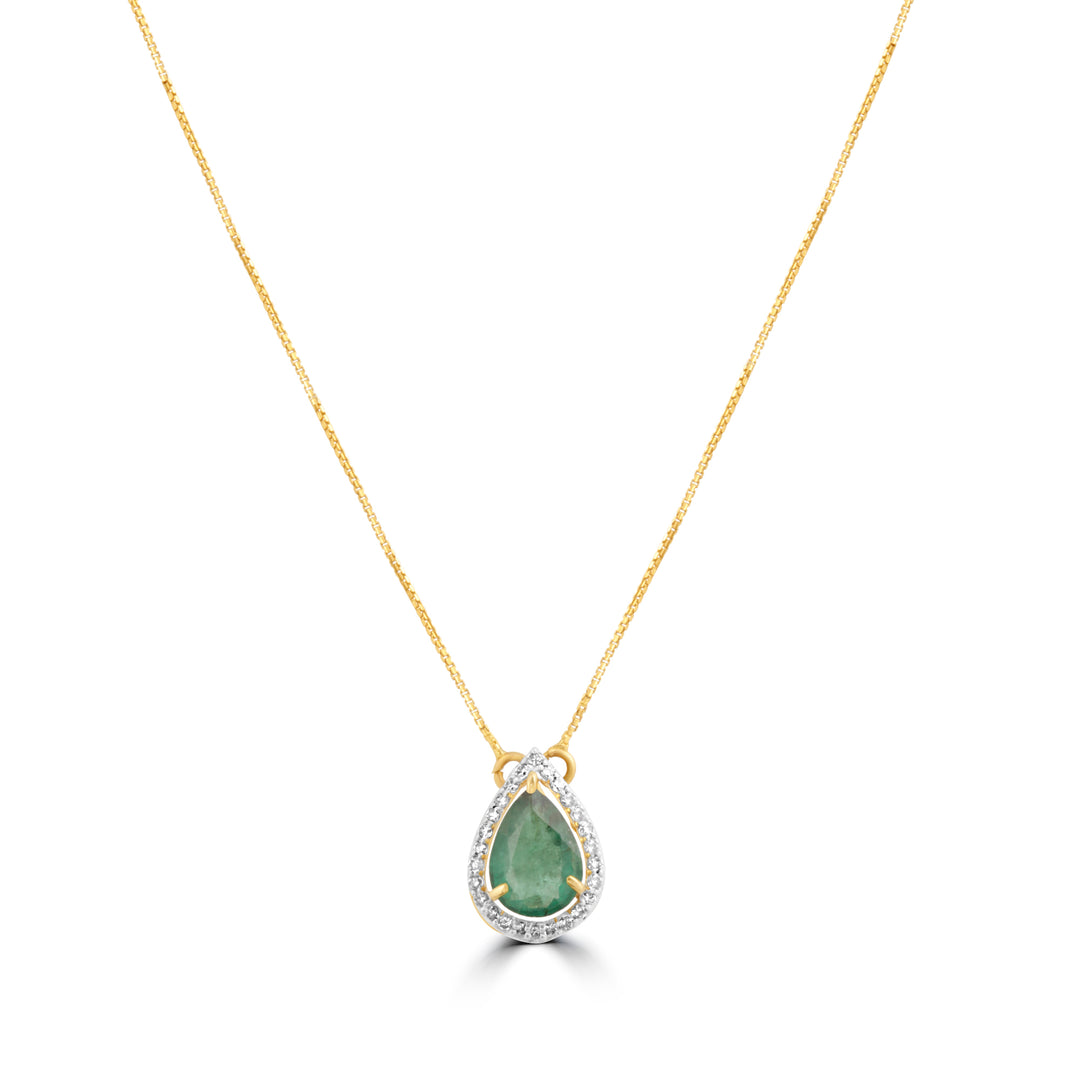 GOLD CHAIN WITH EMERALD AND DIAMOND PENDANT