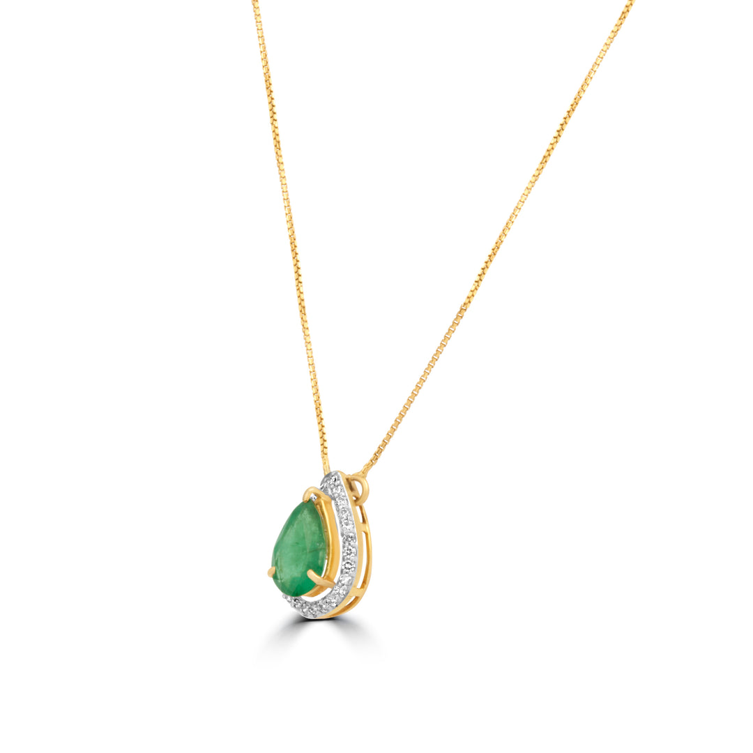 GOLD CHAIN WITH EMERALD AND DIAMOND PENDANT