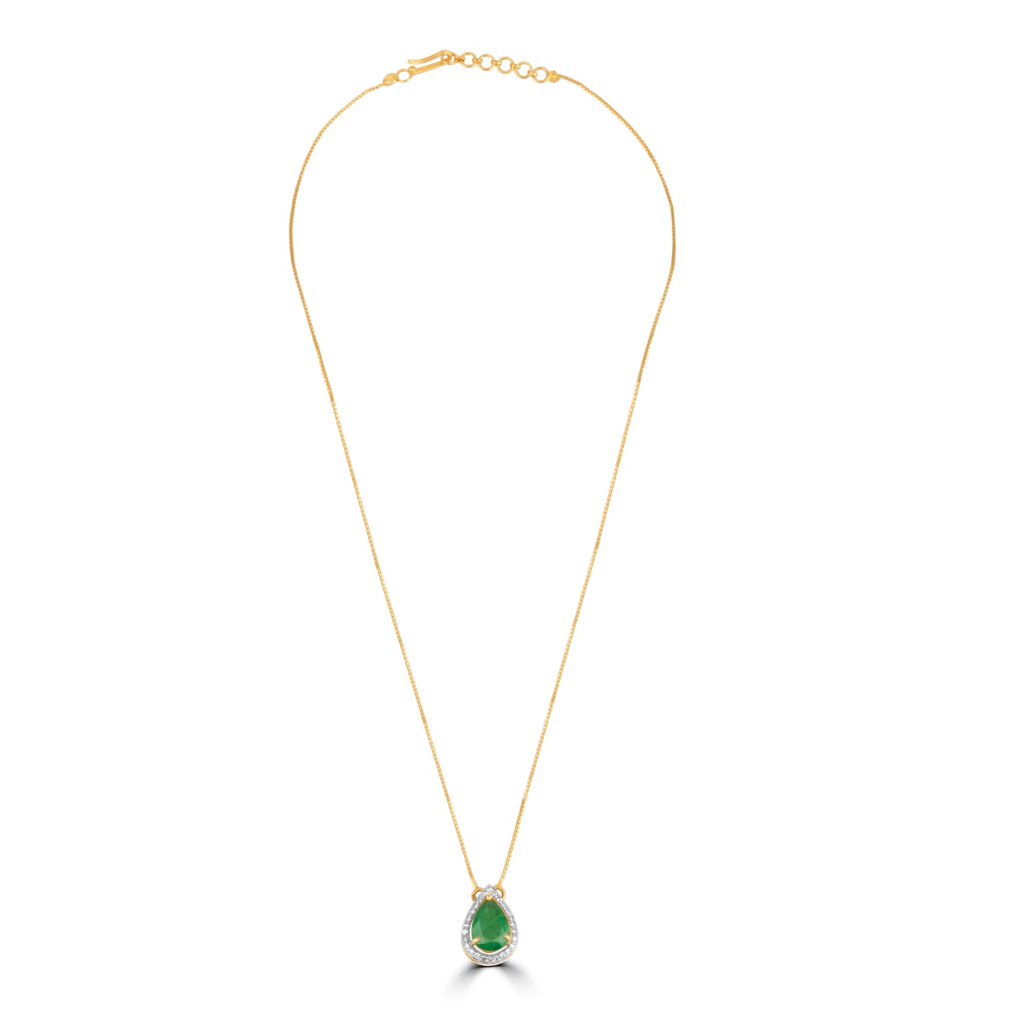 GOLD CHAIN WITH EMERALD  AND DIAMOND PENDANT