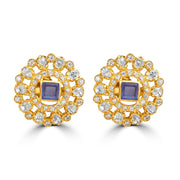 Blue Stone Halo Earrings | Gold Plated 925 Sterling Silver Polki Statement Earrings