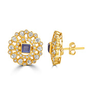 The Blue Stone Halo Earrings