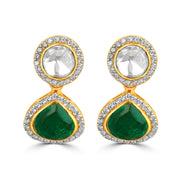 Silver Meadows Earrings | Gold Plated 925 Sterling Silver Green Stone Polki Drop Earrings