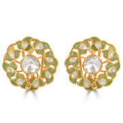 Green Rose Earrings | Gold Plated 925 Sterling Silver Polki Floral Statement Earrings