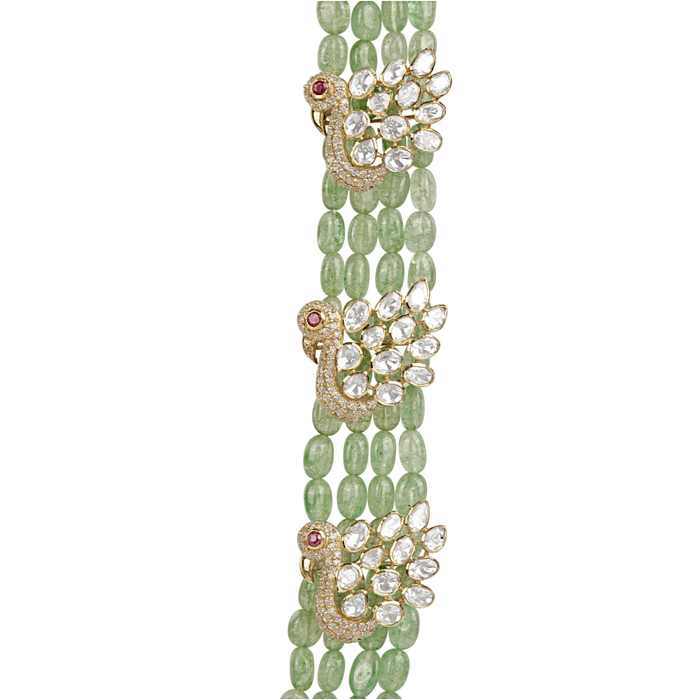 MOISANNITE POLKI BROOCH WITH GREEN BEADS