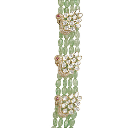 MOISANNITE POLKI BROOCH WITH GREEN BEADS