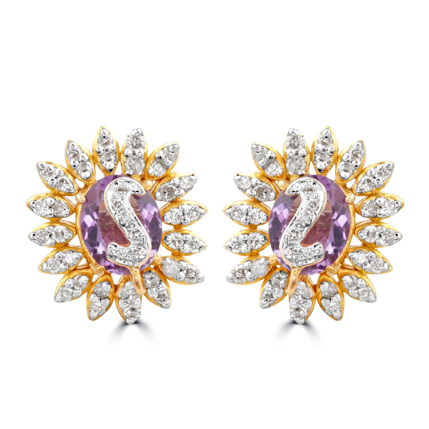 AMETHYST STONE DIAMOND STUDS