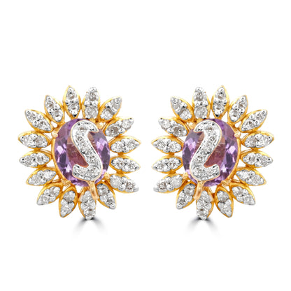 AMETHYST STONE DIAMOND STUDS