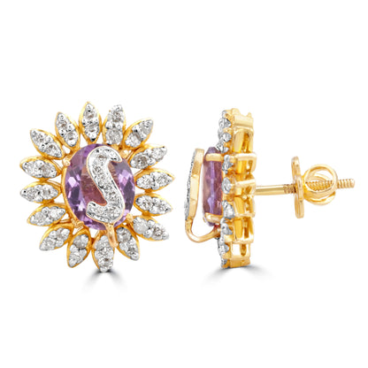 AMETHYST STONE DIAMOND STUDS