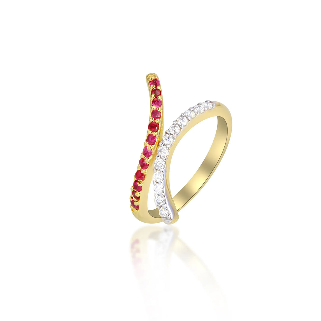Aesthetic Gold Ring with Red and White Stones - Modern Gift for Her