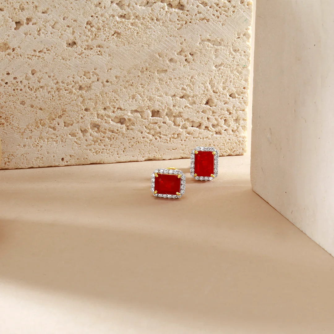 Aesthetic Ruby Red Gemstone Earrings Gift for Wife - Luxury Jewellery India