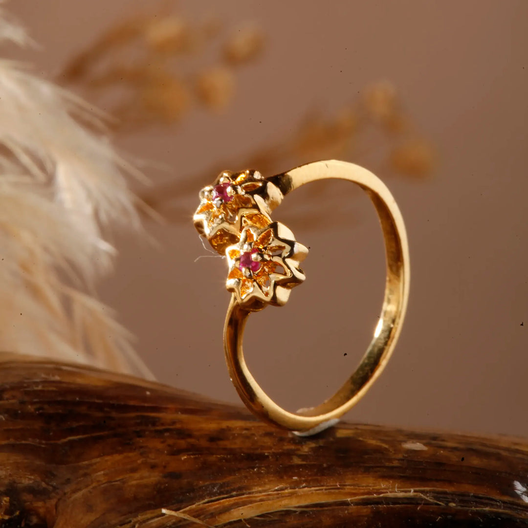Buy gold plated silver floral ring online in India with pink stone – affordable jewellery for women and gifting