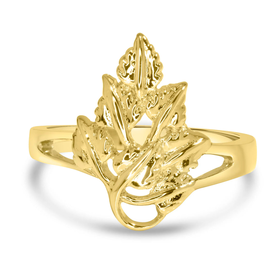 Designer Gold Ring with Intricate Leaf Pattern - Side View