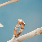 Load image into Gallery viewer, Side View of Designer Rose Gold Wedding Ring with Channel Set Diamonds
