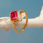 Load image into Gallery viewer, Designer Ruby Ring with American Diamond Twist Band - Gold Polish